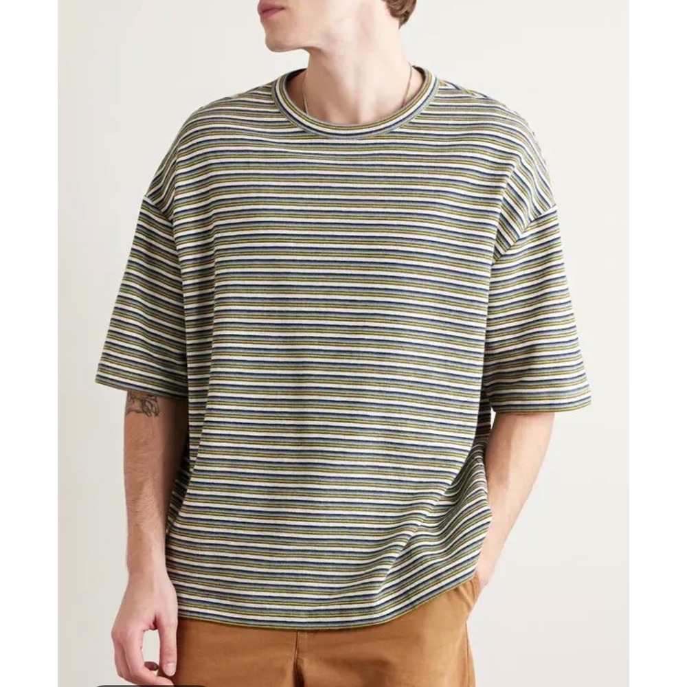 A.P.C. Rue Madame Paris Mens Bahia Cotton Knit T-Shirt Green Multi Retro Boho M